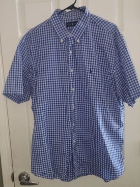 Ralph Lauren Blue and White Plaid Short Sleeve Button-Down Shirt